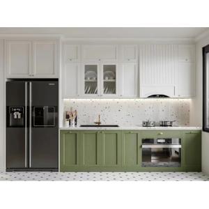 Light Green Solid Wood Kitchen Cabinets Island Shape Customization
