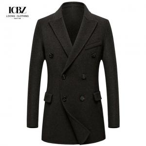 China Pure Wool Vertical Stripes Double-Breasted Men's Coat with Short Length and Cashmere supplier