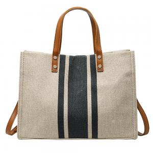 China Blank Leather Handle Custom Linen Cotton Canvas Tote Bag With Pocket supplier