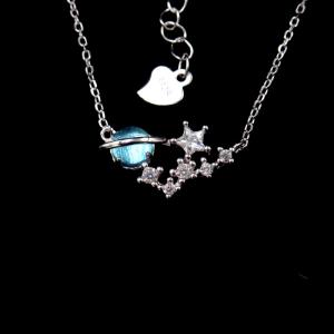 China Saturn Galaxy Shape New Jewellery Design Glaze 925 Silver Rose Gold Necklace supplier