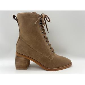 Womens lace up high heel ankle boots，soft cow suede leather with Plush thermal lining，women waterproof winter boots