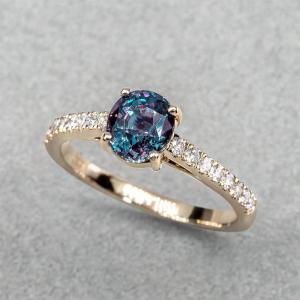 925 Sterling Silver Lab Created Alexandrite Rings , Synthetic Alexandrite Stone Ring