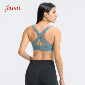 China Strappy Sports Bra For Women Sexy Crisscross Back Adjustble Button Yoga Running Athletic Gym Workout Fitness Tops supplier