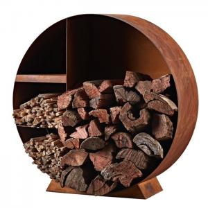 120cm Decorative Rustic Circular Log Store Corten Steel Firewood Holder