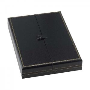 China Black Faux Leather Jewelry Box Snap Tab Necklace Gift Box supplier