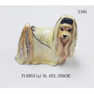 China Golden plated Cz crystal pewter alloy Pets dog metal jewelry box supplier