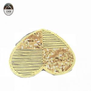 Heart Shape Sew On Embroidered Patches Popular Golden Sequin Professional Design