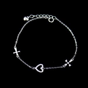 China Cross Sterling Silver Heart Bracelet / Lightweight 925 Silver Chain Bracelet supplier