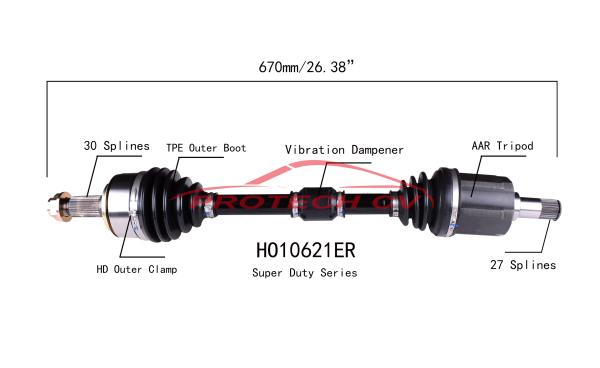 HO10621ER CV Axle Assembly Heavy Duty Clamp TPEE Boot  Cold Forging Grinding Process Technology EXTREME Weather Unit