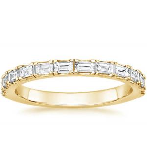 Pave Half Baguette Diamond Wedding Band , 2.0mm-2.3mm 14k Yellow Gold Diamond Ring