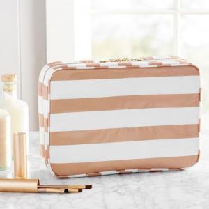 Laminated Cotton Cosmetic Toiletry Bag , Zipper Closure Travel Organizer Bag