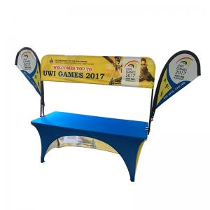 China Tradeshow Advertising Spandex Elastic Polyester table cloths with teardrop flag supplier