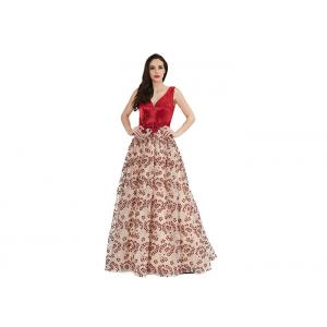 Sleeveless Floor Length Vintage Red Prom Dress V Neck Middle East Style
