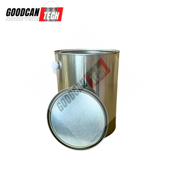 Gold Round Empty Paint Cans 1gallon 4L 0.28mm Thickness With Plastic Handle OEM Printing