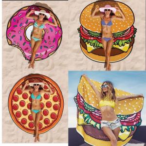 Women Beach Cover Up Pareo Pizza Creative Shape Beach Mat Swimwear Cartoon Cloak mats Summer Saida De Praia