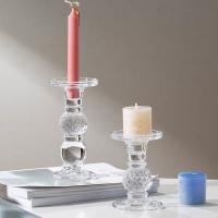 China 2 Sizes Glass Pillar Taper Candle Holders Centerpiece For Dining Table on sale