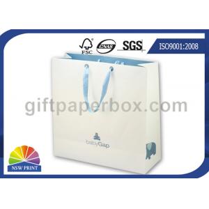 China Eco friendly Recycled White Paper Kraft Bag with Ribbon Handle , Kraft Paper Shopping Bags supplier