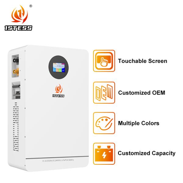 Batería de almacenamiento de energía para el hogar de 10,24 kWh 51,2 V 200 Ah Diseño de montaje en pared que ahorra espacio - Rango de -20 °C ~ 60 °C