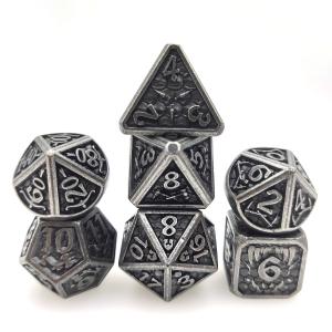 Waterproof Sharp Edged Metal RPG Dice Set 7 Piece Practical Sturdy Polyhedral Black And White Color