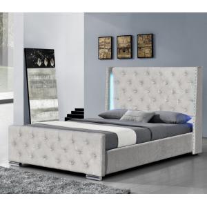 King size Grey Upholstered Bed Frame Tufted Wingback With Nailhead Trim