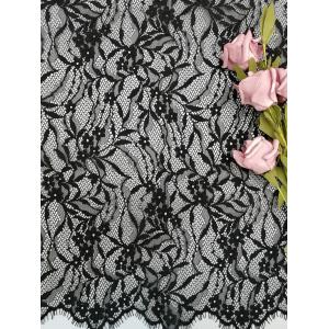 Black French Chantilly Lace Fabric Light Eyelash Lace Fabric With Scallop