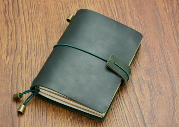 N51-S Green Leather Bound Journal Small Pocket Oiled Leather Notebook