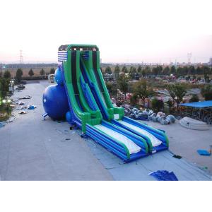 China Green And Blue  Dry and Wet Slides , Inflatable Drop Kick Slide With Double Lanes For Resort And Event supplier