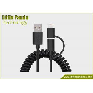 China Universal 2in1 Coiled USB Cable Data Cable with 2 Connectors Micro USB Charging Cable for Promotion supplier