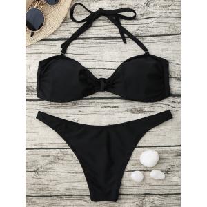 Sexy String Bikini Set Halter Swimsuit Backless Bathing Suit Women Solid Black Bikini Brazilian Biquini Push Up Swimwear