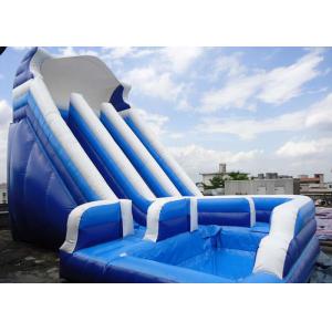 Giant Commercial Water Slides , Blue Kids Inflatable Water Slides With Pool