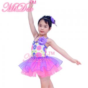 Purple Solo Performance Curved Hem Skirt Floral Sequin Kids Dance Outfits