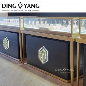 Custom Made Fashion Black Golden Jewelry Counter , Jewelry Counter Furniture With Low Power Consumption Lights Systems