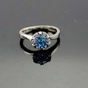 China 925 Sterling Silver Round Blue Topaz Cubic Zircon Solitaire Ring(F11) supplier