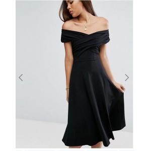 Newest Design Women Off Shoulder Sexy Black Midi Dress