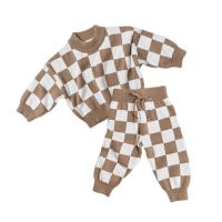 China 2PCS Customized Checkerboard Sweater Set 100% Cotton Knit Wear For Little Girls on sale