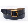 China Navy Classic Leather Mens Belt , Casual Male Belts With Double Pins Gold Buckle wholesale