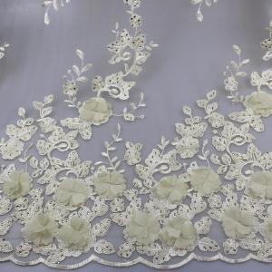 China 3D Floral Lace Fabric With Beaded Embroidered Polyester Fiber For Party Gowns supplier