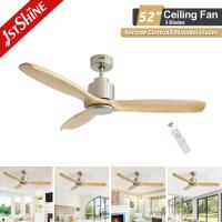China 52 Inch Solid Wood Blade Ceiling Fan With Remote Control on sale