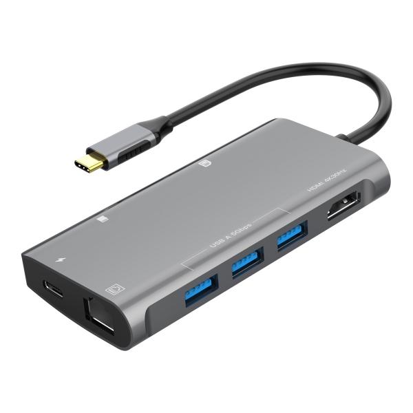 8 In 1 USB Type C To HDMI Card Reader RJ45 USB HUB PD Power Deliver Adapter