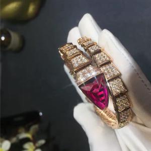 Luxury Jewelry Serpenti Bracelet BR856126 With Rubellite Head , Diamond Bangle Bracelet 18K