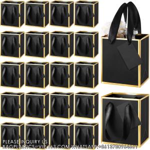 Metallic Foil Paper Gift Bag With Handle Bulk Favor Bag With Tag For Valentine Wedding Black, Gold