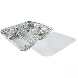 3 Compartment Rectangular Aluminum Foil Plate Food Container with Flat Lids Disposable