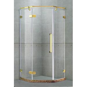 China Golden Diamond Shape Frameless Shower Door Hinged 8MM 135 Degree Magnetic Seals wholesale