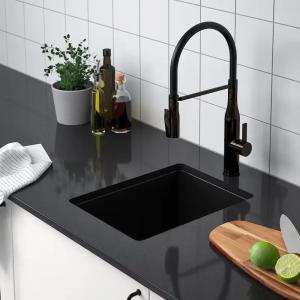 Stone Black Composite Single Bowl Sink , Triangle Overmount Sink On Quartz