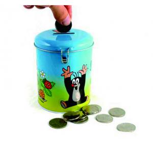 round coin bank tin box
