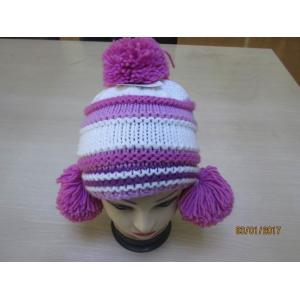 Super cute/lovely girls hat--100% acrylic yarn--pompom hat with fleece lining