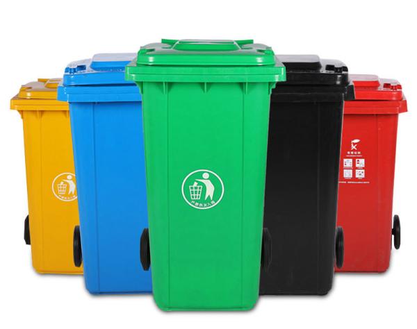 Cajas de basura de plástico de 160 litros, contenedores de basura de plástico de 30 litros.