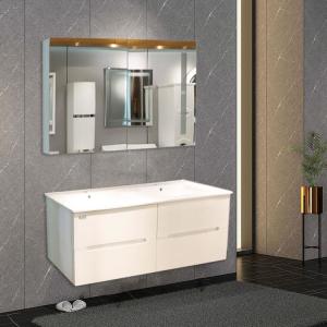 China Floating PVC Bathroom Cabinets Mirrored Bathroom Double Vanity supplier
