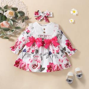 China 120cm Children Polyester Peony Flower Long Sleeve Lace Dress For Toddler Children supplier