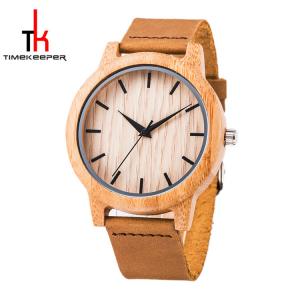 2018 Hot Selling High Quality Brown Leather Strap Automatic Movement Wood Army Watch